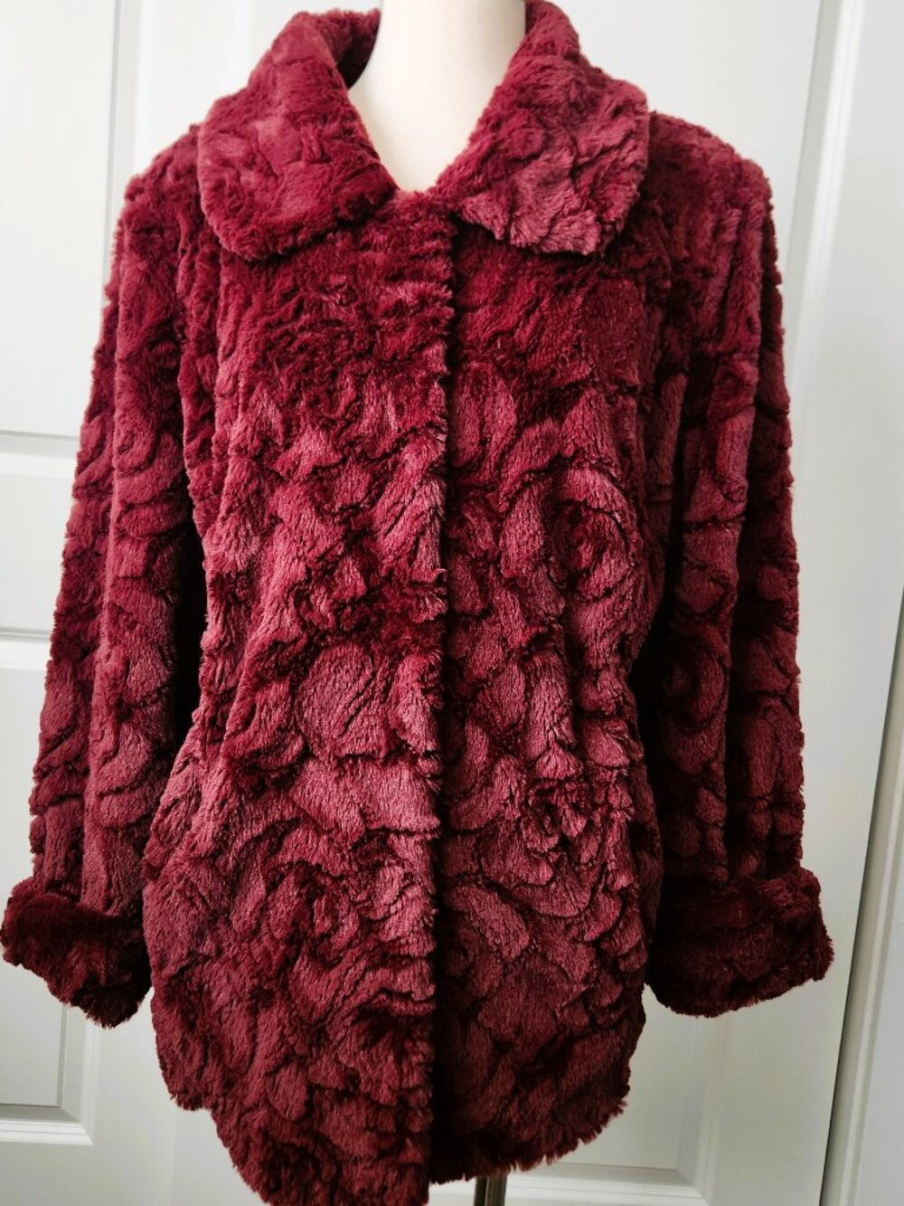 Dennis Basso Vintage Burgundy Faux Mink Fur Coat Size 1X